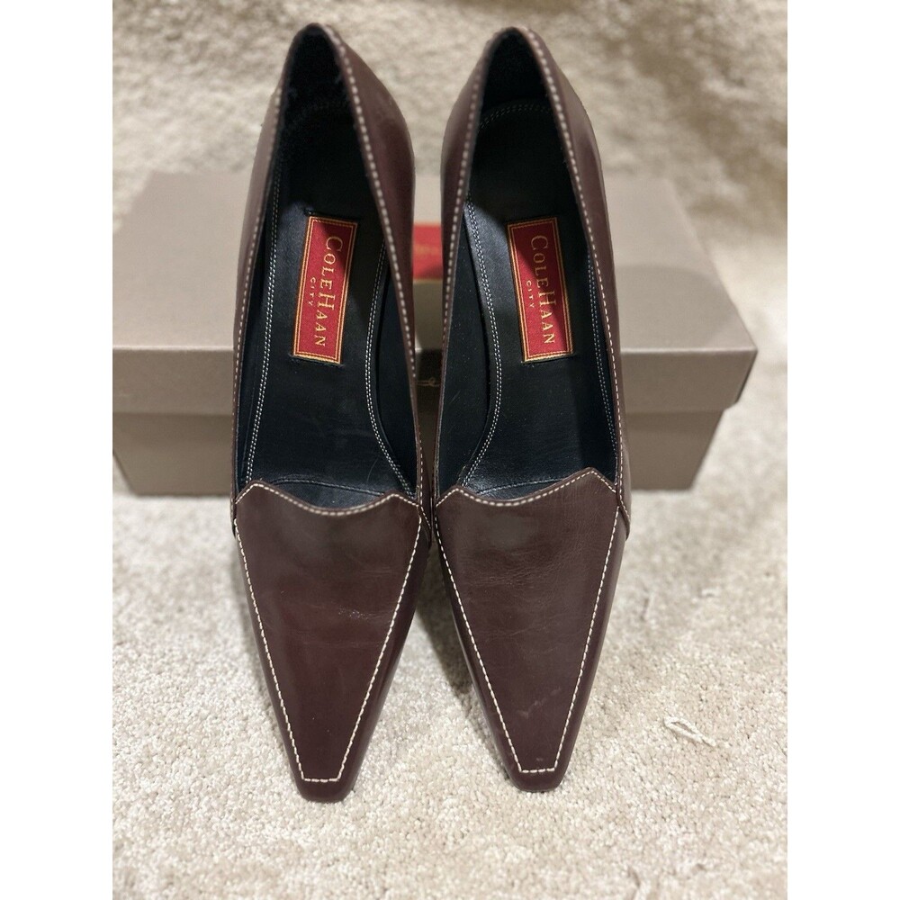 Cole Haan Women’s Size 8.5 Brown Leather Pointed Toe Slip-On Kitten Pumps - Picture 5 of 5